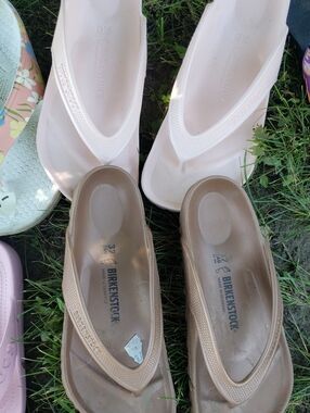Birkenstock Women’s Tan and Light Pink EVA Thong Sandals